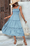 Chic Light Blue Halter Dress with Square Neckline