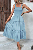 Chic Light Blue Halter Dress with Square Neckline