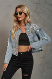 Leopard Patchwork Ripped Denim Jacket with Edgy Flair