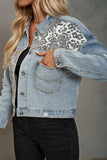 Leopard Patchwork Ripped Denim Jacket with Edgy Flair