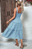 Chic Light Blue Halter Dress with Square Neckline