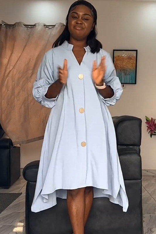 Chic Irregular Hem Lantern Sleeve Dress with Short Front Design