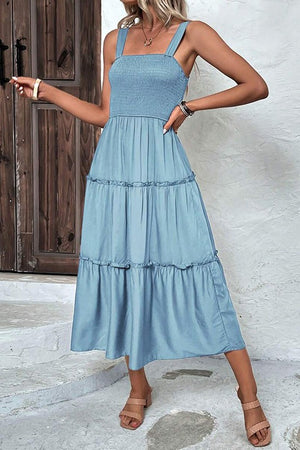 Chic Light Blue Halter Dress with Square Neckline
