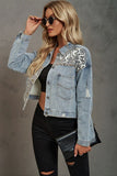 Leopard Patchwork Ripped Denim Jacket with Edgy Flair