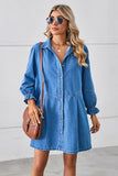 RELAXED FIT LONG SLEEVE PATCHWORK DENIM DRESS