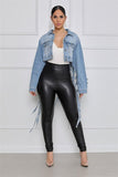 Light Blue Mesh Fringe Back Denim Jacket