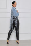Light Blue Mesh Fringe Back Denim Jacket