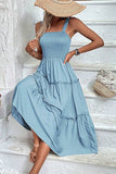 Chic Light Blue Halter Dress with Square Neckline