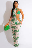 Leopard Print Irregular Cut Gauze Dress Trio Set