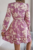 Lace-Up Elegant Long-Sleeve Dress with Nature-Inspired Wooden Ear Details