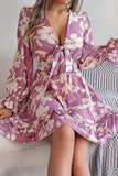 Lace-Up Elegant Long-Sleeve Dress with Nature-Inspired Wooden Ear Details