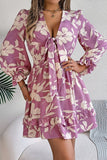 Lace-Up Elegant Long-Sleeve Dress with Nature-Inspired Wooden Ear Details