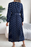 Chic Crossed V-Neck Pleated Dress with Contrasting Polka Dots