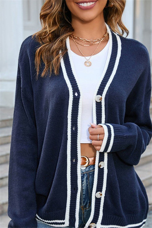 Chic V-Neck Button-Up Cardigan Sweater in Classic Colors