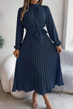 Elegant Floral Long Sleeve Dress with Lace-Up Square Collar