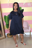 Plus Size Women's Bubble Skirt T-Shirt Dress with Lantern Sleeves