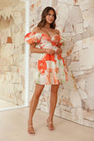 Chic Printed V-Neck Skirt with Elegant Puffy Sleeves