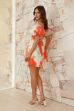 Chic Printed V-Neck Skirt with Elegant Puffy Sleeves