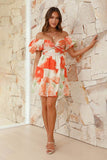 Chic Printed V-Neck Skirt with Elegant Puffy Sleeves