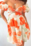 Chic Printed V-Neck Skirt with Elegant Puffy Sleeves