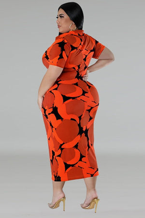 Vibrant Orange Red Short Sleeve Button-Up Cardigan Dress