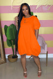 Plus Size Women's Bubble Skirt T-Shirt Dress with Lantern Sleeves