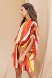 Chic Striped Lace-Up Batwing Dress with Curvy Hip Accent