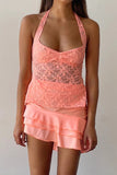 Feminine Allure Lace Halter Dress - Chic See-Through for Modern Elegance
