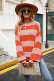 Chic Striped Puff Sleeve Sweaters with Round Neck
