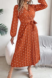 Chic Crossed V-Neck Pleated Dress with Contrasting Polka Dots