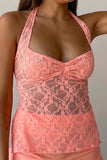 Feminine Allure Lace Halter Dress - Chic See-Through for Modern Elegance