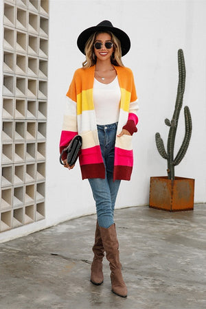 Chic V-Neck Long Sleeve Cardigan Sweater in Vibrant Orange