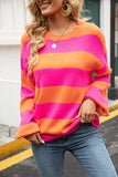 Chic Striped Puff Sleeve Sweaters with Round Neck