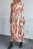 Chic Long-Sleeved Dress with Asymmetrical Shoulders