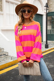 Chic Striped Puff Sleeve Sweaters with Round Neck