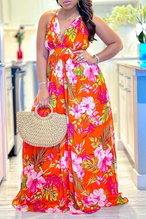 Vibrant Print Halter Neck Summer Dress
