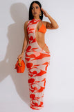 Leopard Print Irregular Cut Gauze Dress Trio Set