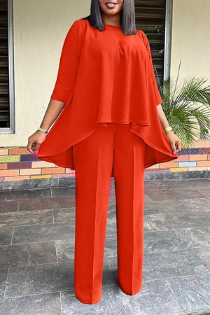 Trendy Asymmetrical Top and Flowing Wide-Leg Trousers Set for Effortless Elegance