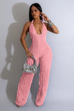 Chic Backless Deep V-Neck Pleated Halter Rompers in Solid Colors