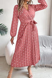 Chic Crossed V-Neck Pleated Dress with Contrasting Polka Dots