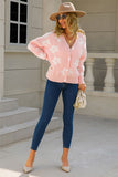 Vibrant V-Neck Printed Cardigan with Button Closure and Long Sleeves