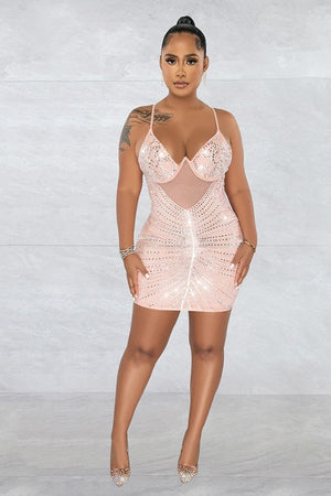 Elegant Halter Neck Mesh Skirt Dress with Press Drill Detail