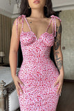 Elegant Slim High Waist V-Neck Floral Fishtail Maxi Dress