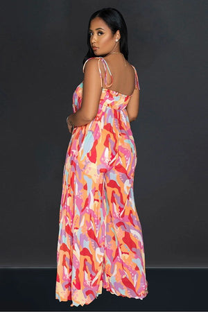 Vibrant Print Wide-Leg Halter Dress for Effortless Elegance