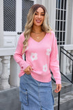 Floral V-Neck Long Sleeve Knit Top