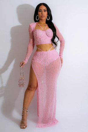 Chic Solid Color Long Sleeve Gauze Two-Piece Dress Set