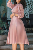Elegant Plus-Size Floral Lace Hollow Pleated Dress for Special Occasions