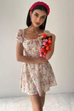Floral Elegance Dress with Puffed Sleeves