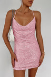 Chic V-Neck Halter Dress with Fringe Sequins and Feather Accents