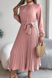 Elegant Floral Long Sleeve Dress with Lace-Up Square Collar